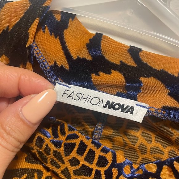 Fashion Nova Wild About You Velvet Mini Dress - Mustard/combo Size XS - Picture 7 of 14